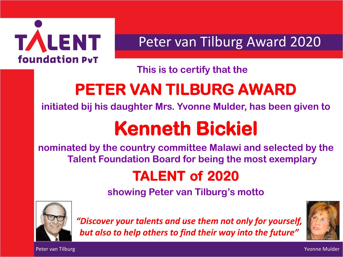 PvT Award 2020 Kenneth Bickiel